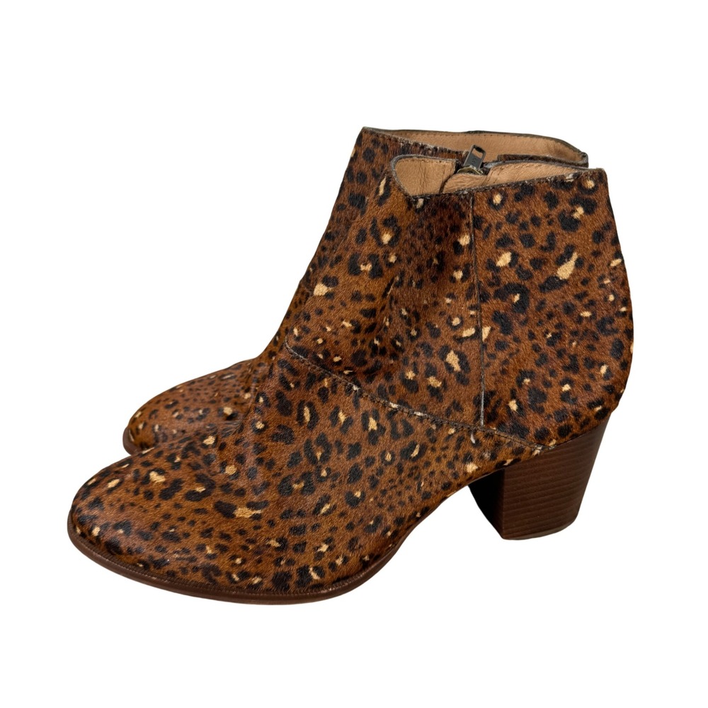 Madewell Leopard Calf Hair Ankle Boots Brown Block Heel Size 9.5 Booties Boho